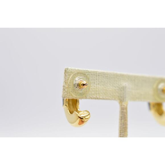 Givenchy Vintage Earrings Black Enamel Chunky Hoop Heavy Gold Signed 1980s 9C - Picture 9 of 11